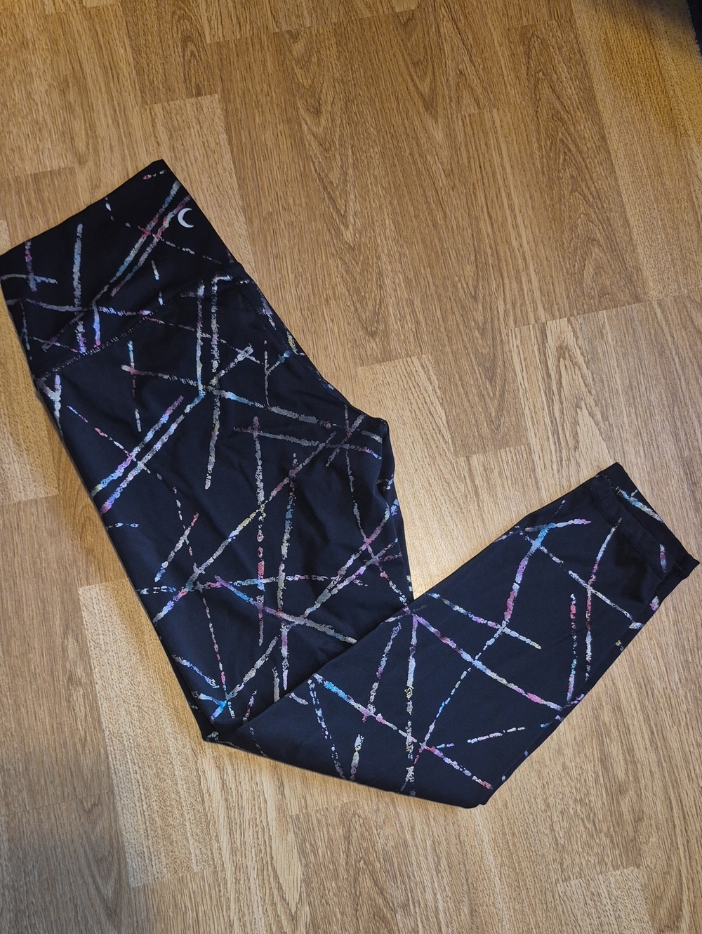Zyia Black Active Leggings with Multicolor Splatter Lines